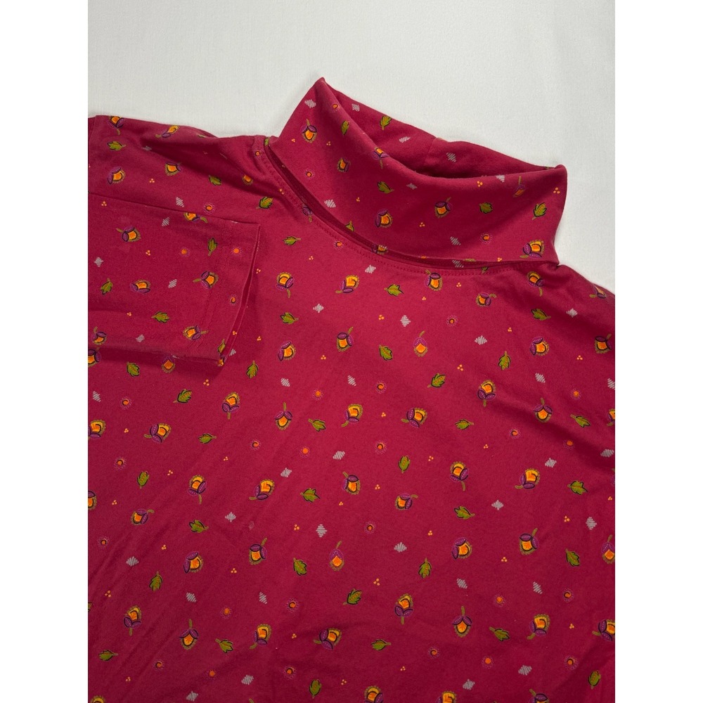 Vintage LL Bean Magenta Floral Turtleneck Top Made in USA Cotton Medium